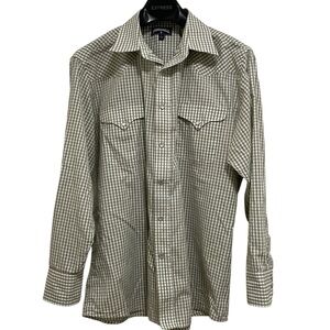 Panhandle Khaki Brown & Green Pearl Snap Button Long Sleeve Shirt 16.5 Large